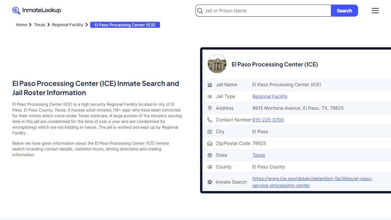 El Paso Processing Center (ICE) Inmate Search, Jail Roster, Bookings ...